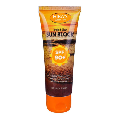 Hiba's Bright & Glow Sun Block, SPF 90+, Water Resistant, Safe For Sensitive Skin, 100ml