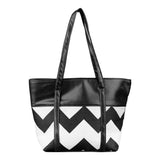 Basix Women Zig Zag Pattern Hand Bag, Black & White, REX-BL02