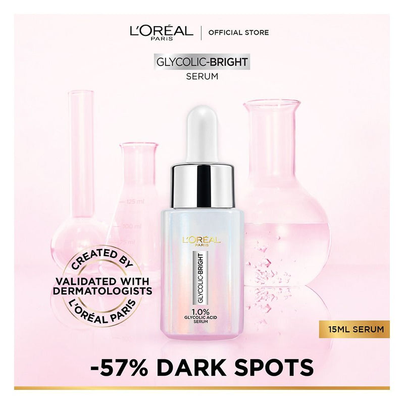 L'Oreal Paris Glycolic Bright Instant Glowing Serum, Reduces 57% Dark Spots, 15ml - Anti-Dark, Spot Brightening Face Serum